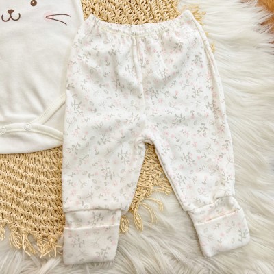 CONJ. DE MALHA 3 PEÇAS-Gatinha com Florzinha - Off White e Rosa